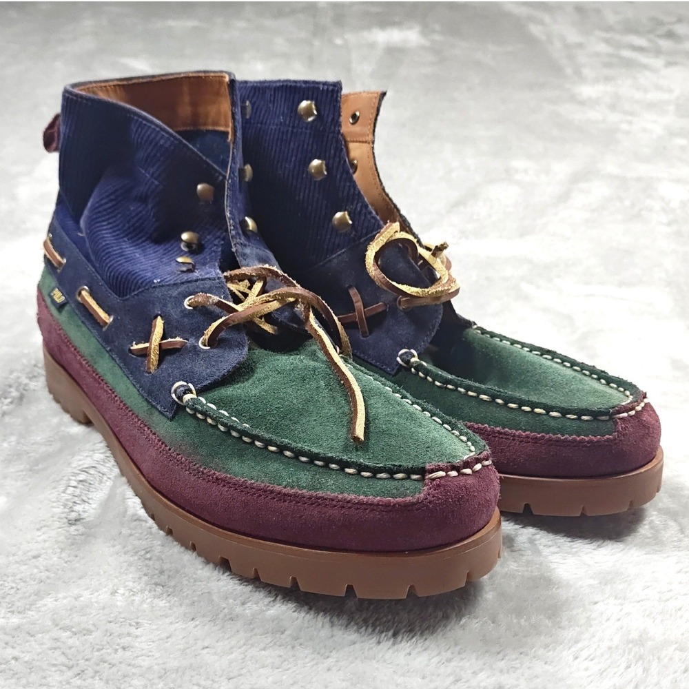 Polo Country Ralph Lauren Ranger Mid Boots Mens 13 Patchwork Suede Corduroy New